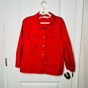Woman's Red Denim Jean Jacket Sz XL Stretchy Casual Career Office